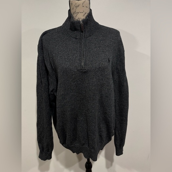 Polo Ralph Lauren Long Sleeve 1/4 Zip Sweater Pullover 100% Cotton Size XL Gray - Picture 9 of 9